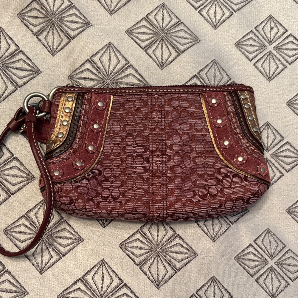 Coach Burgundy Wristlet with Gold Accents